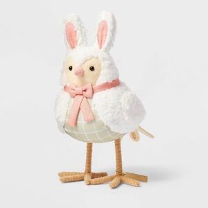 Target Spritz Fuzzy White Easter Bunny Bird Tuft w/ Pink Bow Featherly Friends